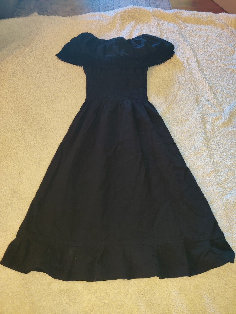 Handmade Embroidery Shoulder Ruffle Black Dress Flowers Multi-Color Design - Picture 2 of 6